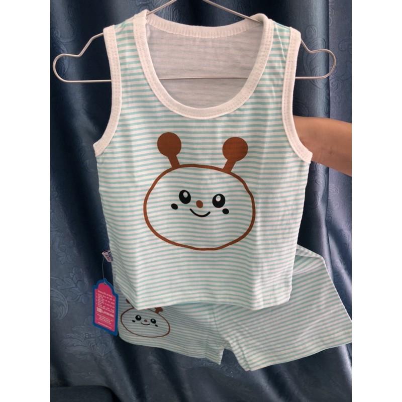 Đồ bộ ba lỗ bé gái và bé trai/ bộ hoạ tiết in sọc dễ thương 100% cotton