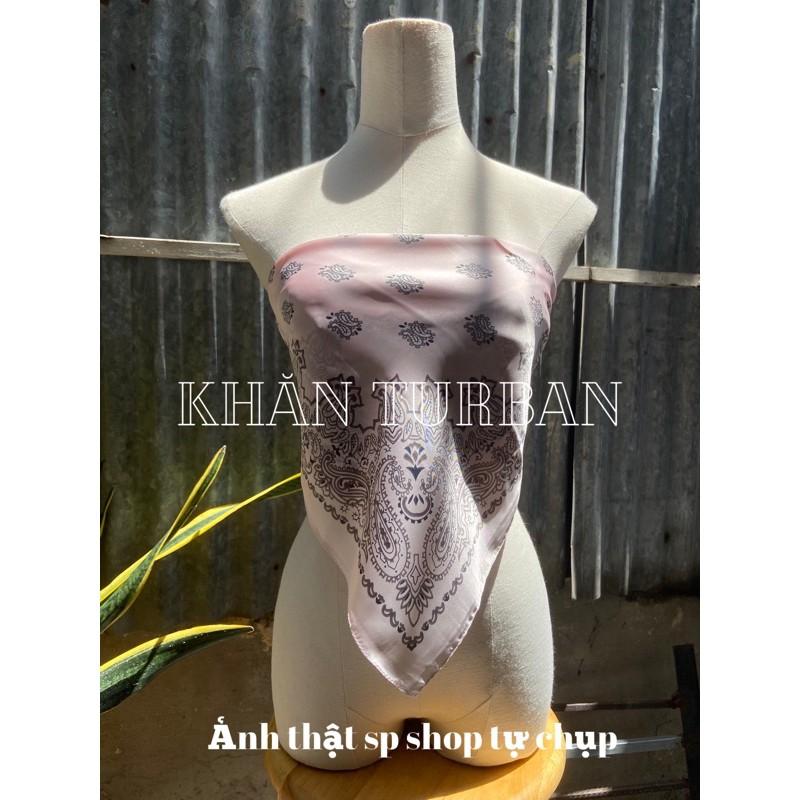 Khăn turban lụa vuông choàng cổ size 70x70cm thanh lịch phong cách nữ tính đa năng làm áo yếm in hình hạt hướng dương