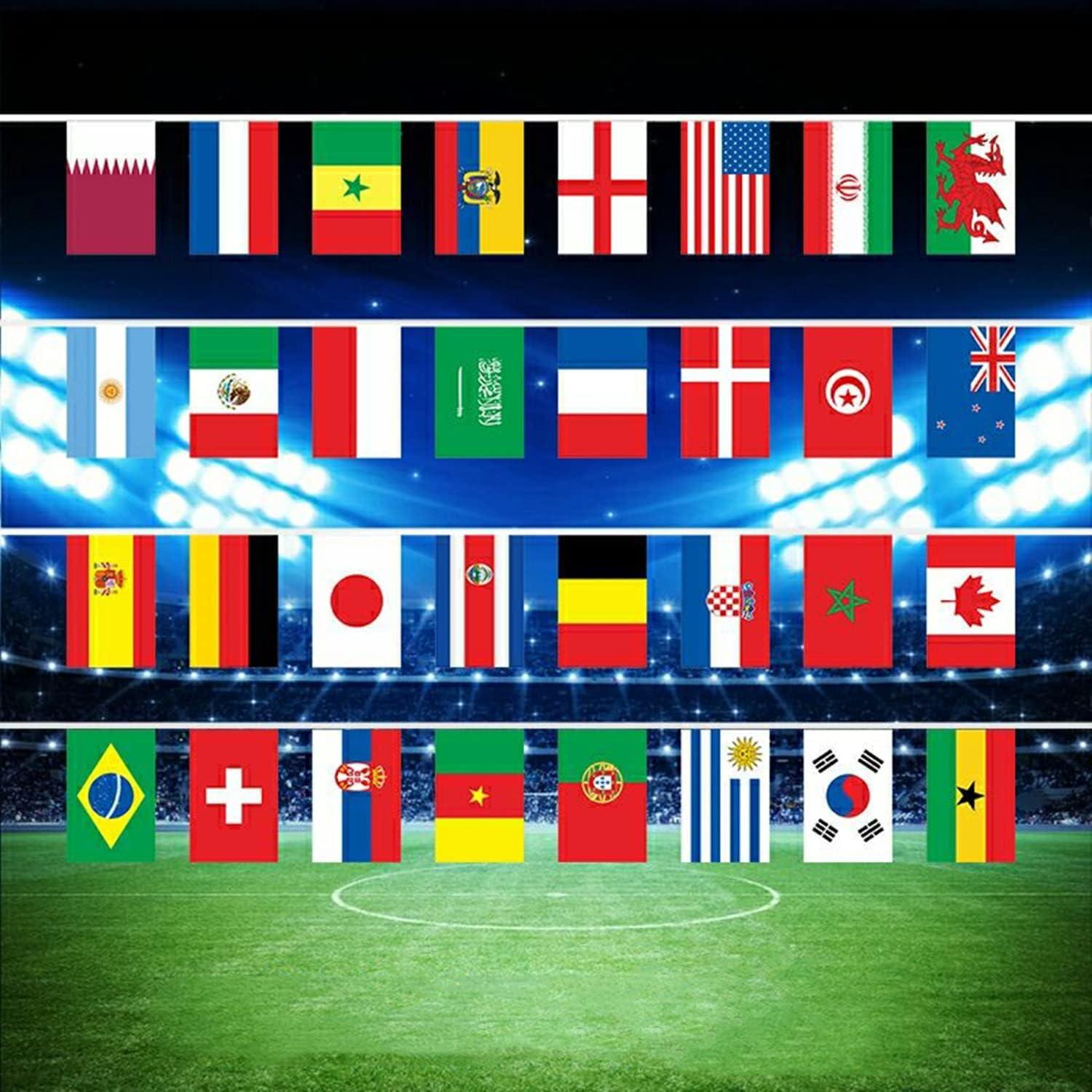 Cờ World Cup 2022 Biểu ngữ cờ đuôi nheo World Cup 32 quốc gia Dây cờ trang trí cho quán bar thể thao bóng đá, nhà hàng bóng đá Sự kiện tiệc của câu lạc bộ người hâm mộ