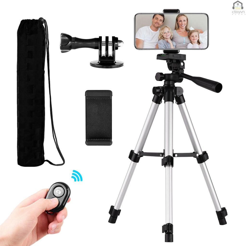 Giá đỡ ba chân để bàn mini bằng hợp kim nhôm có ốc vít điều chỉnh chiều cao 21cm-65cm kèm túi đựng cho điện thoại