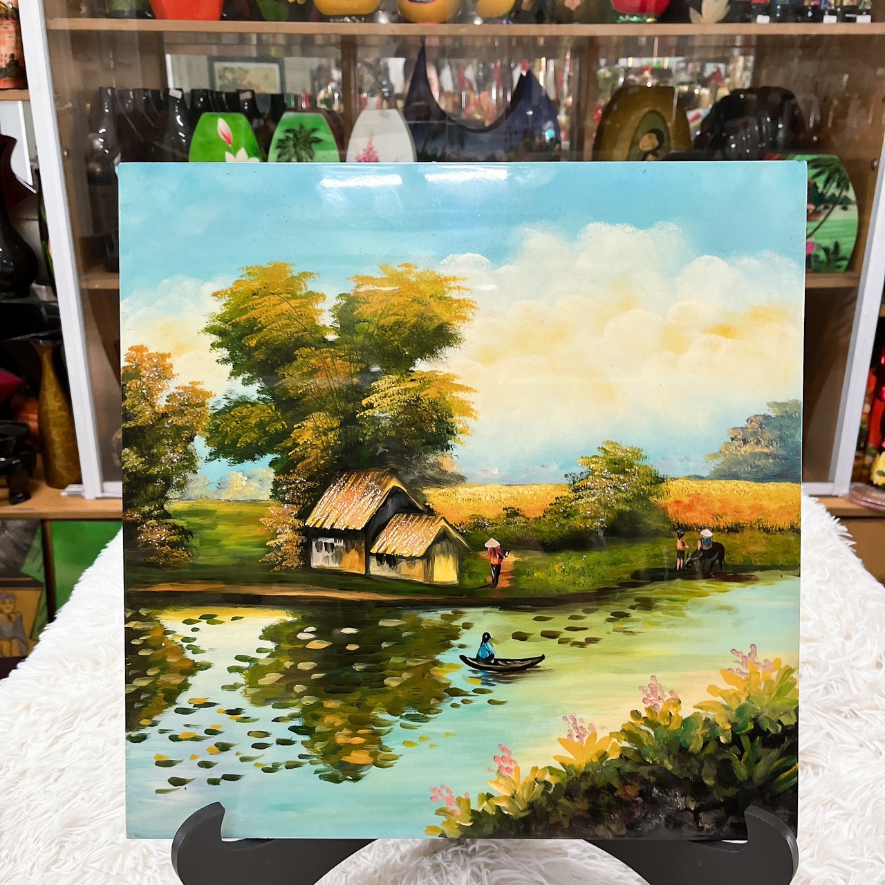 Tranh Sơn Mài Đồng Quê Cao Cấp 40x40 cm trang trí nhà cửa, làm quà tặng ý nghĩa