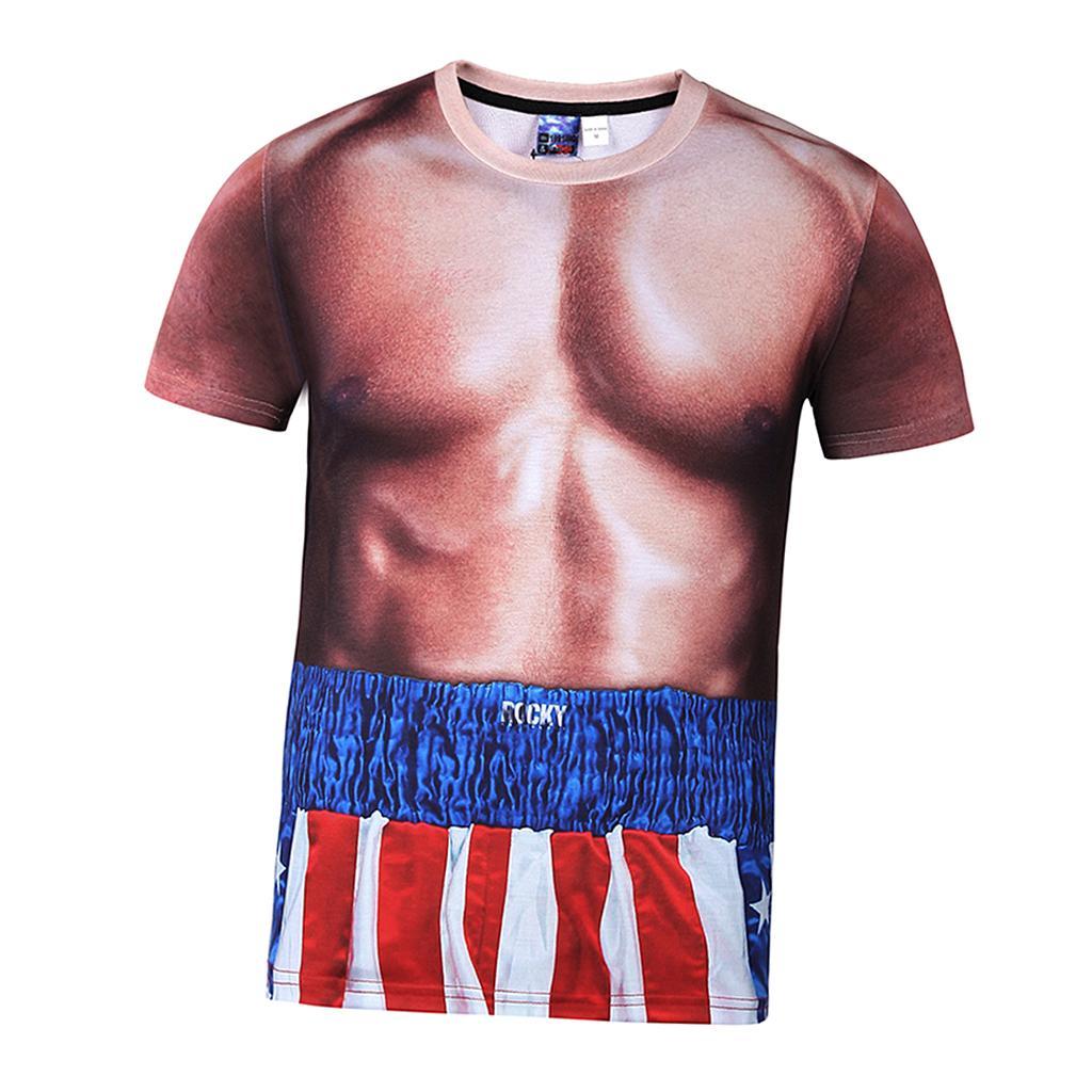Funny American Style T-Shirt Men Summer 3D Print Crew Neck Short Sleeve Muscle Man Tee M-3XL