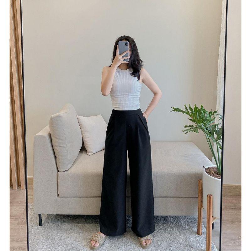 Quần Ống Suông Nữ Đũi Thiết Kế Cạp Chun Sau Chất Đũi Loại 1 Mang Lại Cảm Giác Thoải Mái