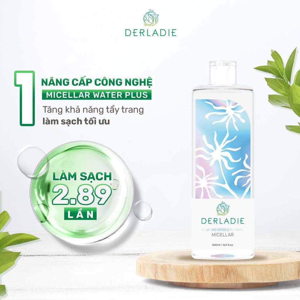 MUA 1 TẶNG 1 Nước Tẩy Trang Làm Sạch, Dịu Nhẹ Cho Da Mụn Derladie Cleansing Water Witch Hazel 500ml