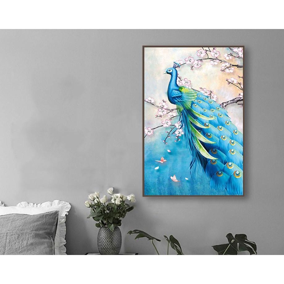 Tranh treo tường phong thủy trang trí nội thất hình chim công đủ màu