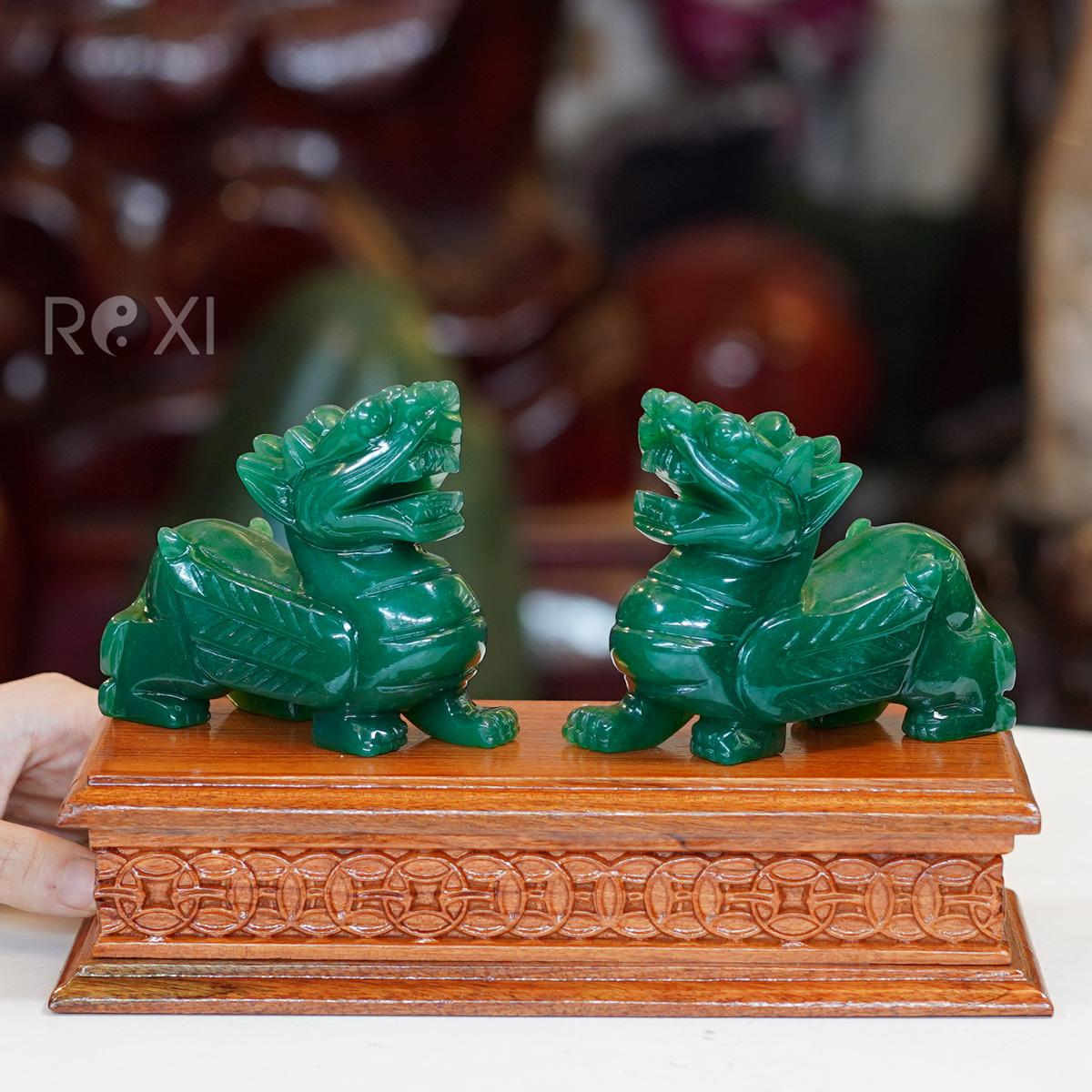 Cặp Tỳ hưu thạch anh xanh 10cm