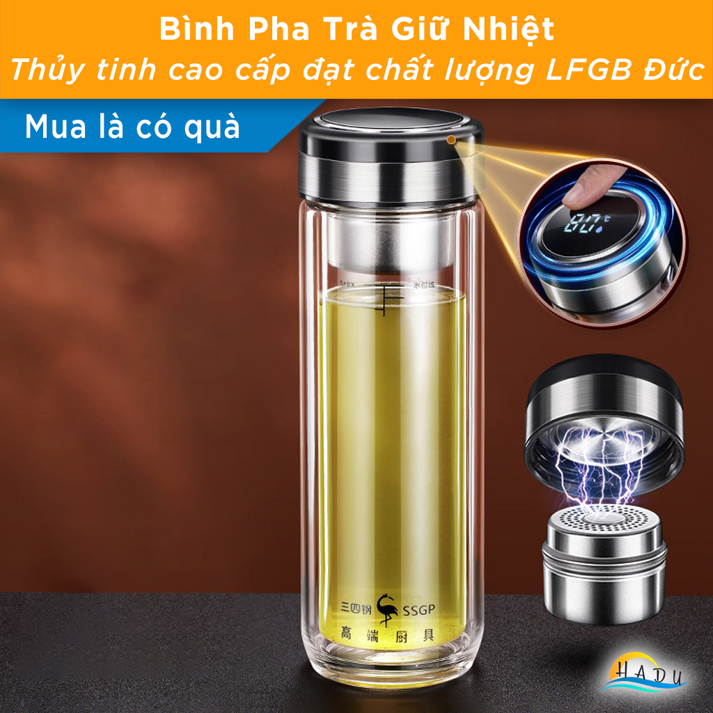 Bình Pha Trà Giữ Nhiệt Thủy Tinh 2 Lớp Có Lõi Lưới Lọc Cao Cấp 400ml Đạt Chất Lượng LFGB Đức SSGP