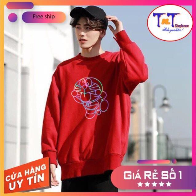 AS16 Áo Sweater Doremon Lè Lưỡi Phản Quang Áo Nỉ Dài Tay Unisex Nam Nữ, thời trang năng động