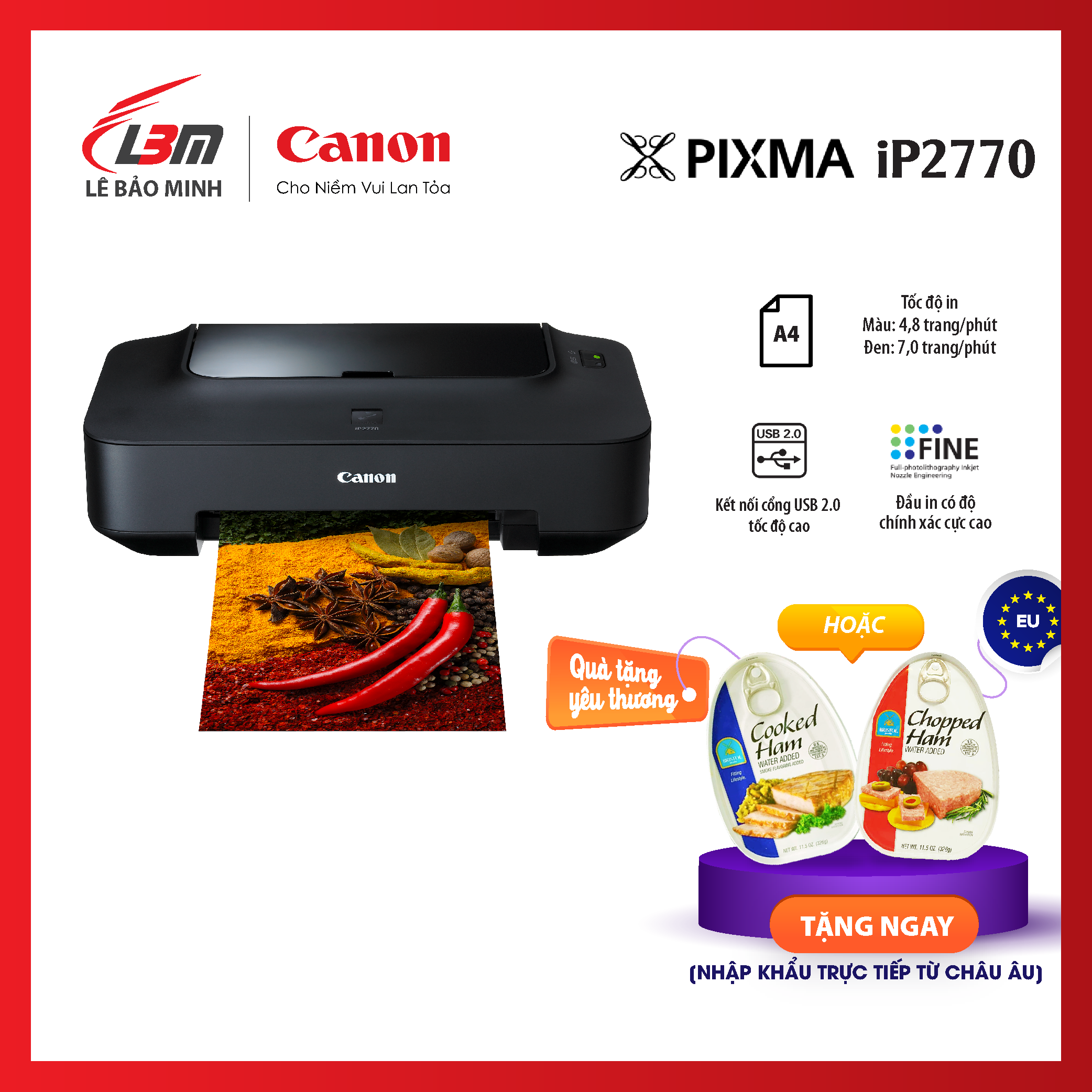 Máy in phun màu A4 Canon Ip2770 -  Hàng chính hãng Lê Bảo Minh