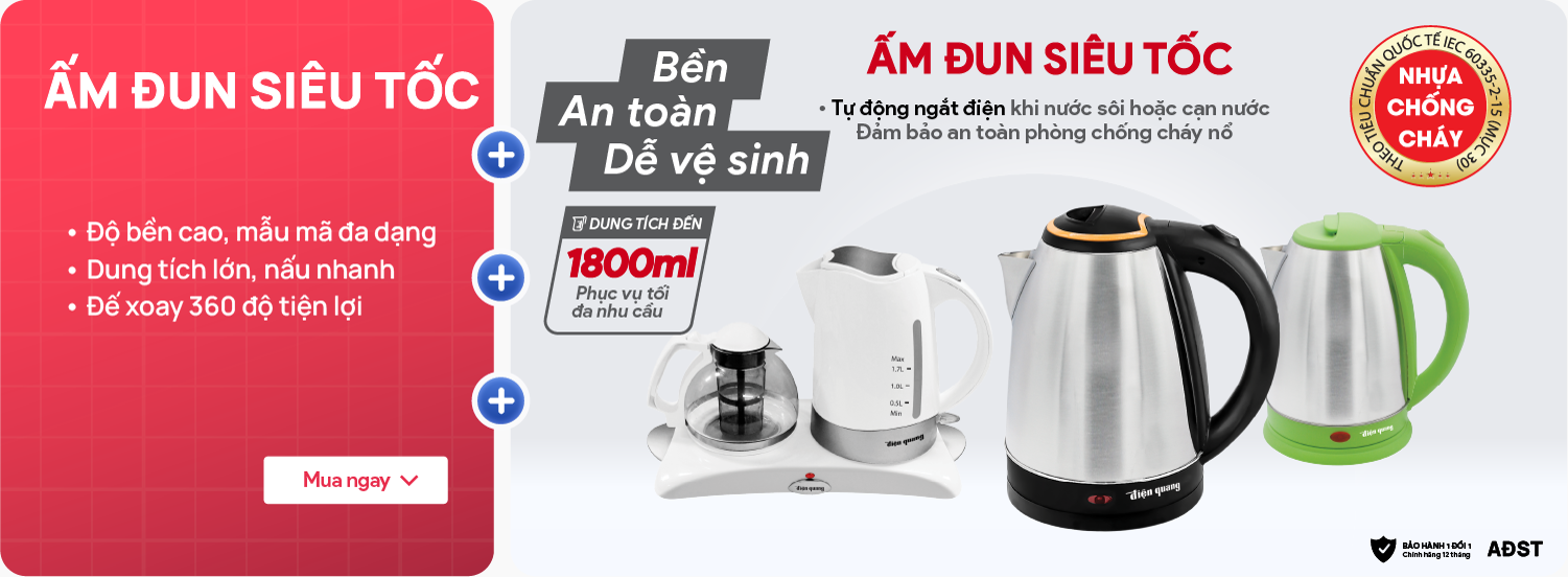 Hàng Chính Hãng Ấm đun nước siêu tốc Điện Quang ĐQ EKT14 1518 B (1500W, 1.8L, inox 201 mờ, nhựa PP màu xanh dương)