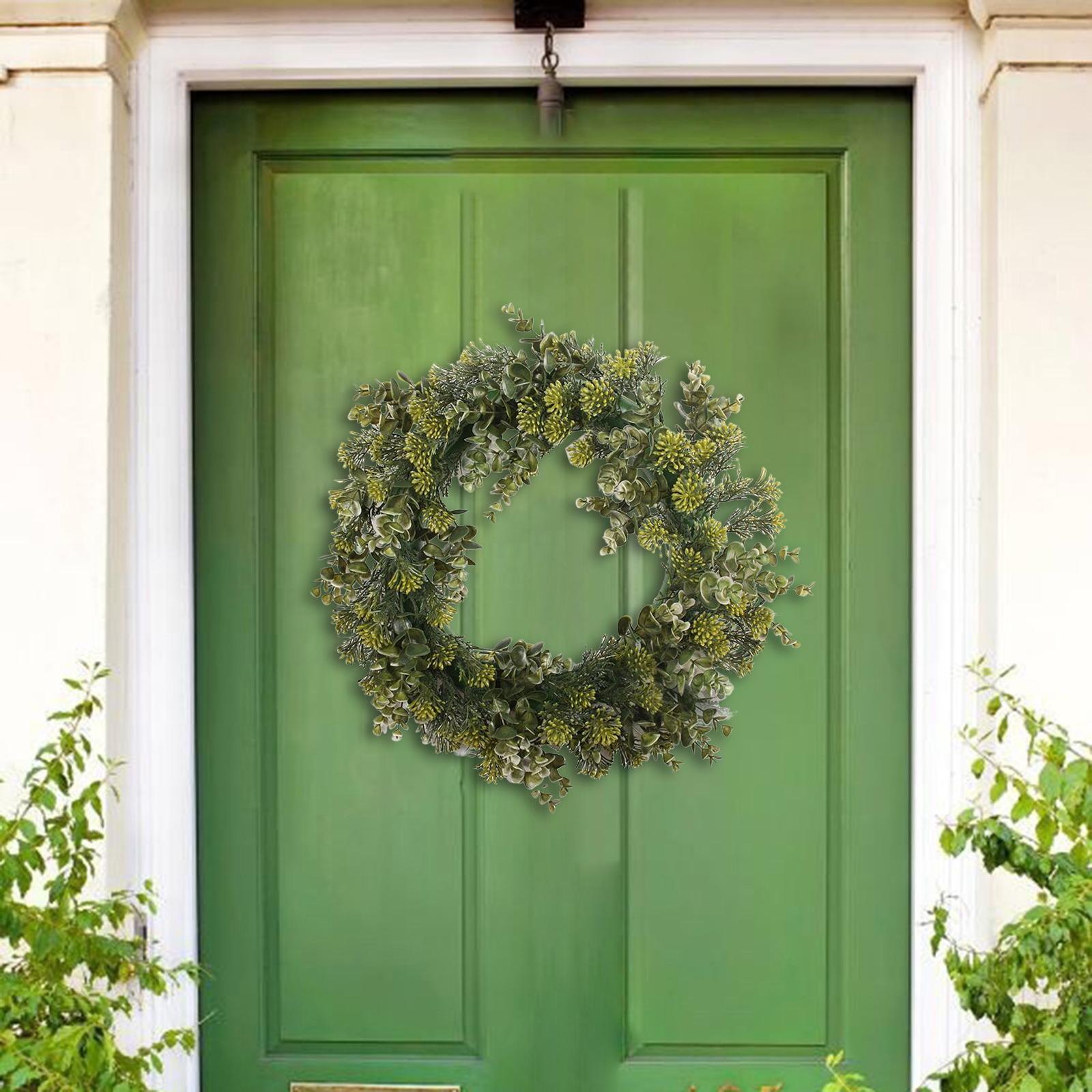 Green Leaves Wreath 16" Green Garland Round for Patio Front Door Party