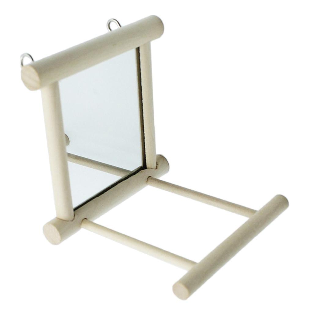 Pet Bird Cage Perches Stand Platform + Bird Swing Hanging Play with Mirror