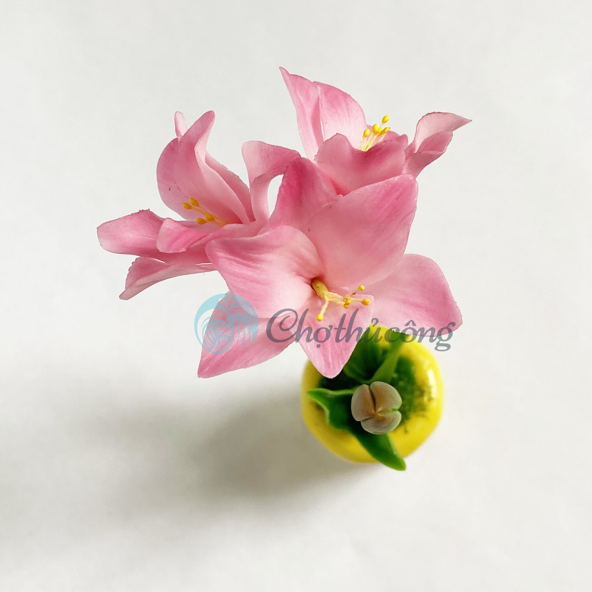 Chậu hoa huệ tây (loa kèn) đất sét mini Nhật Thái, chậu cây mini hoa handmade - chậu hoa giả để bàn, quà tặng handmade [Phát màu ngẫu nhiên]