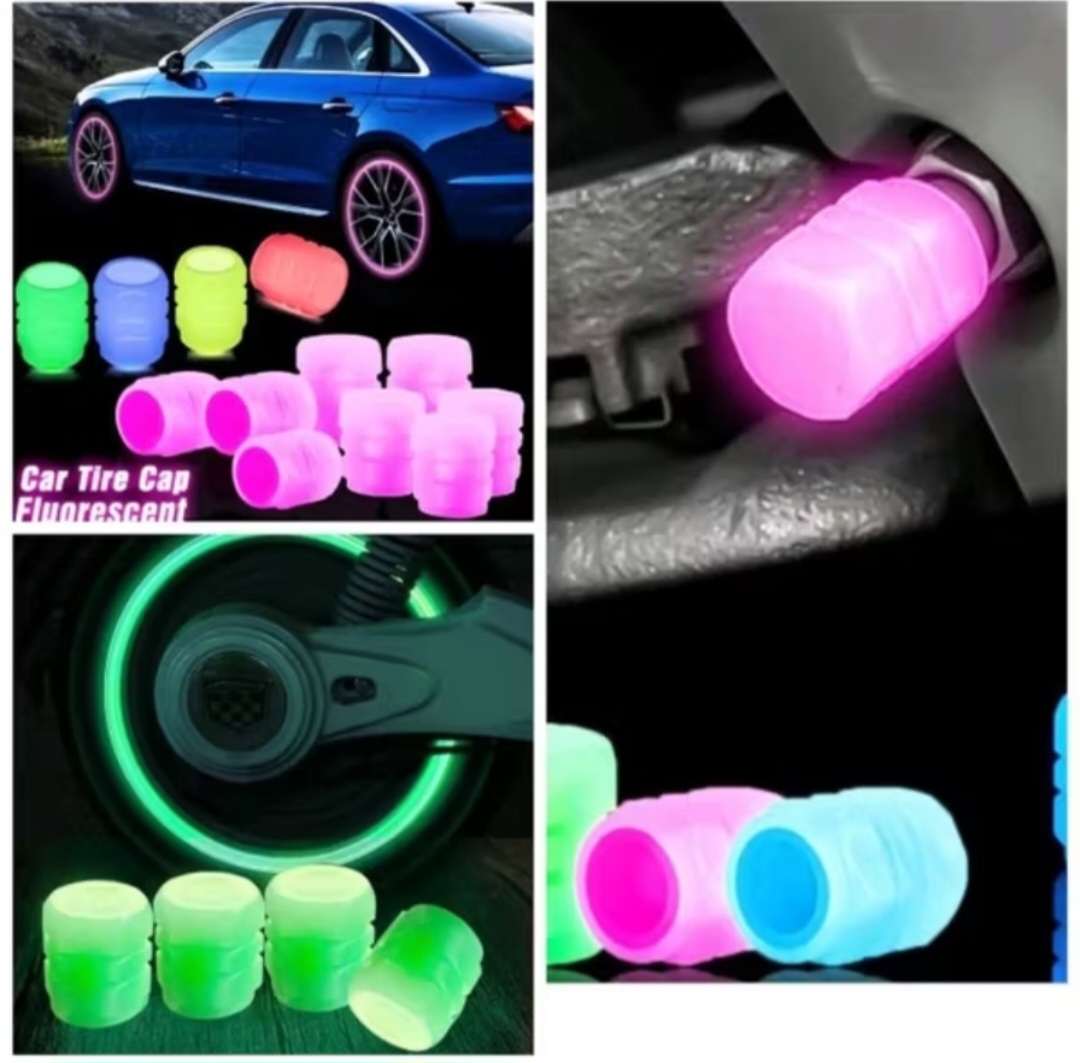 BỘ 4 CÁI NẮP VAN TRANG TRÍ SÁNG DẠ QUANG CỰC ĐẸP LẮP XE MÁY ÔTÔ MÀU XANH