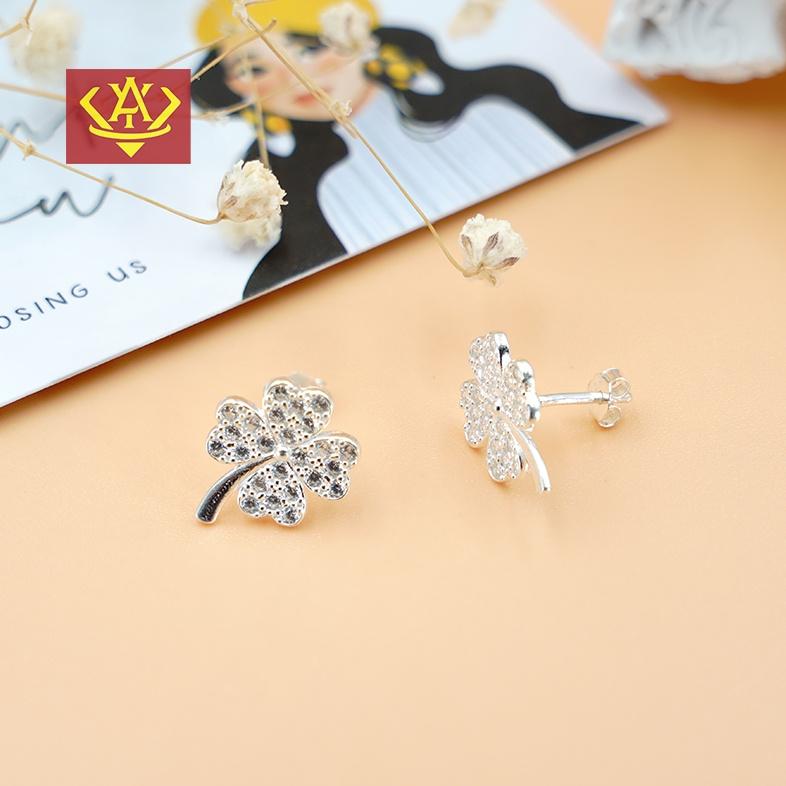 BÔNG TAI BẠC TA NỤ ĐÁ CỎ BỐN LÁ