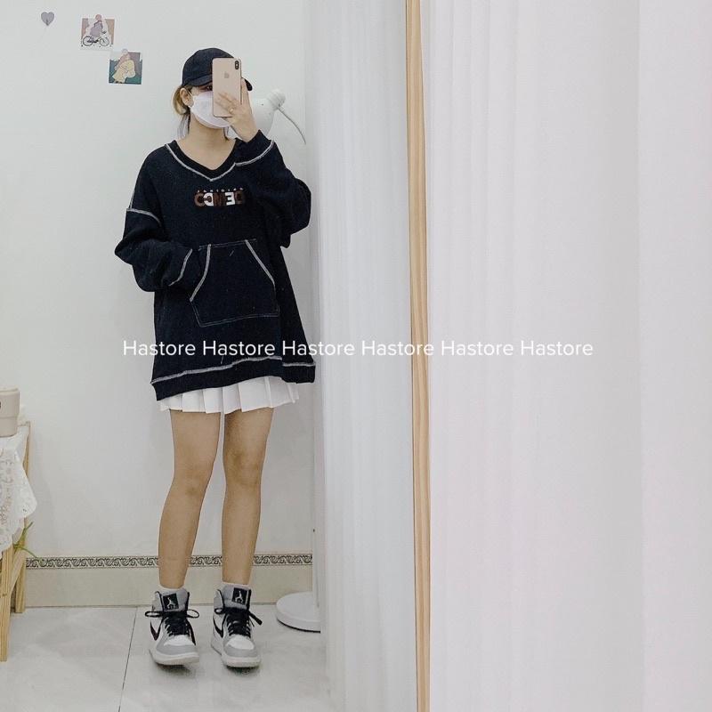 Áo sweater da cá dày dặn chữ DEMCO
