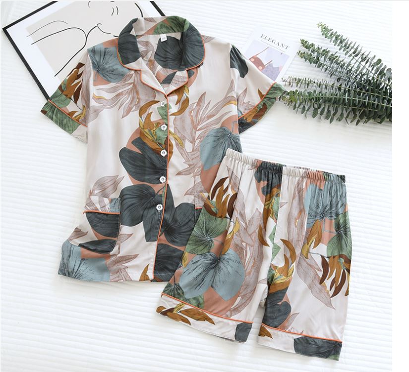 Bộ Đồ Pijama Nữ Cao Cấp Azuno Bn0045 Mặc Nhà Ngắn Tay Chất Liệu Cotton Lụa Mặc Mùa Hè Rất Mát - L57 - 66Kg - Bn07