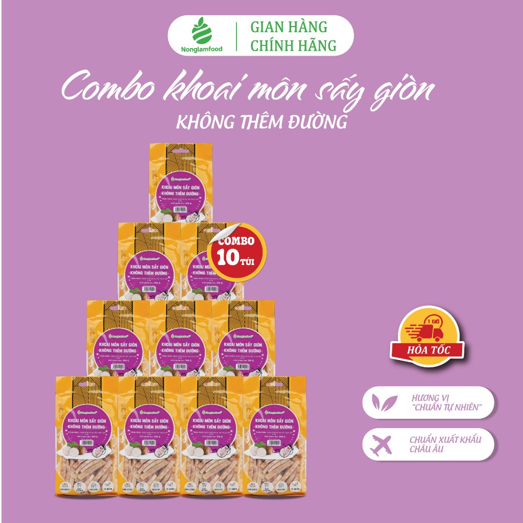 Combo 10 túi Khoai Môn Sấy Giòn KHÔNG ĐƯỜNG Nông Lâm Food 100g | Healthy Snack