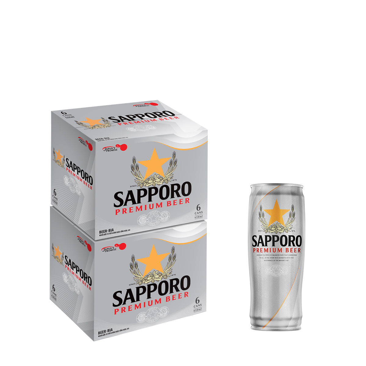 Combo 02 thùng Bia Sapporo Premium - 6 lon 650ml 