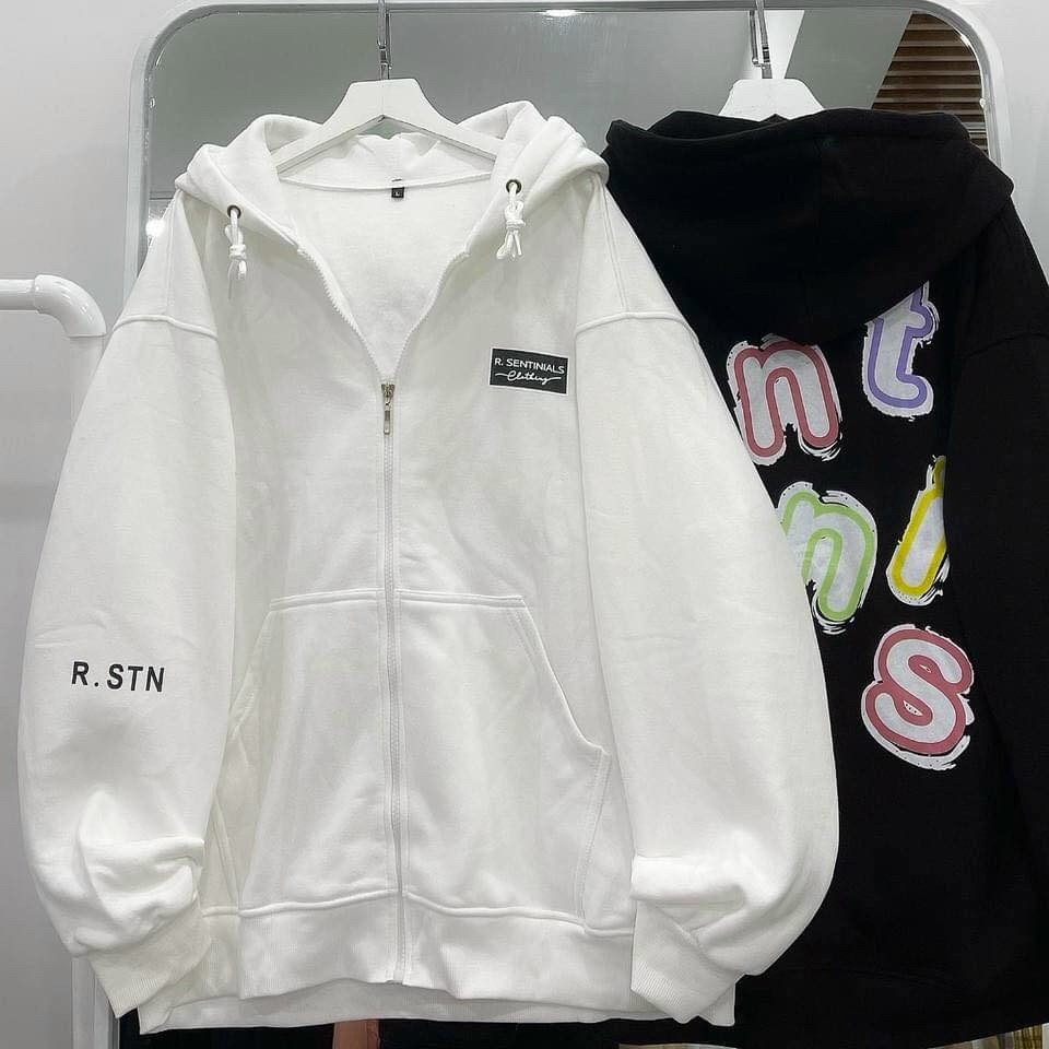 [Ảnh thật] áo khoác form rộng R.STN nam - nữ, Áo khoác nữ nam hoodie in chữ sau lưng, chất nỉ dày một xíu thui hàng xu hướng 2022, Áo Khoác Hoodie Nỉ Bông Khóa Zip Kéo SENTINIAL Form Rộng Unisex Nam Nữ Ullzang