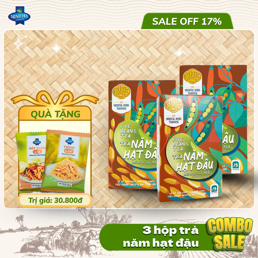 Combo 3 hộp trà đậu 150g + tặng thính gạo và muối rang