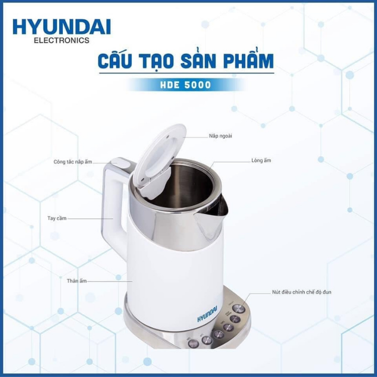 Bình Đun Nước Siêu Tốc Hyundai HDE 5000W (1.7 lít) - Hàng chính hãng