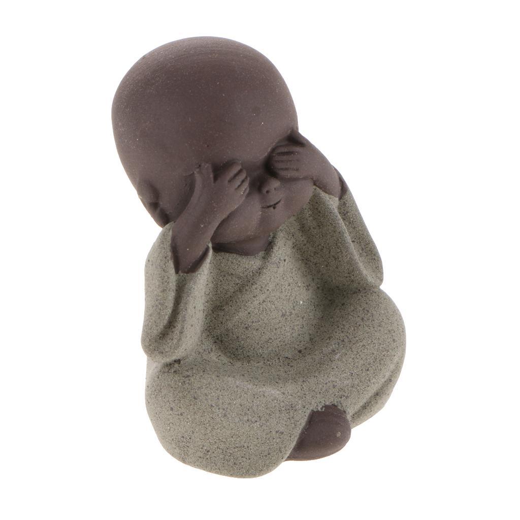 3X Ceramic Small Buddha Statue Monk Figurine Tea pet Decorative Ornaments Green