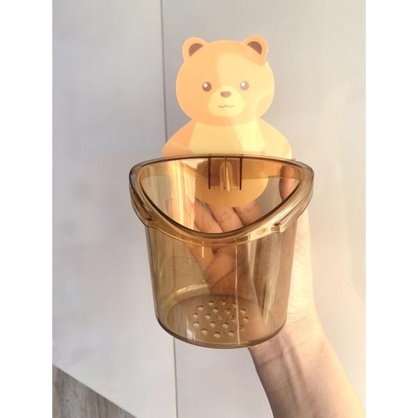 Cốc Gấu Dán Tường Đựng Bàn Chải Kem Đánh Răng Cốc Đựng Bàn Chải Treo Tường Hình Gấu Nâu Dễ Thương