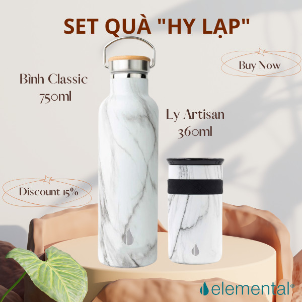 Bình giữ nhiệt Elemental cao cấp, set quà Hy Lạp,quà tặng ý nghĩa tặng người thân