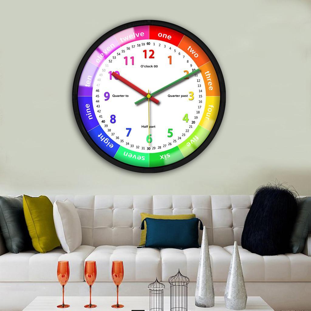 12'' Colorful Wall Clock Kids School Classroom Telling Time Black Frame A