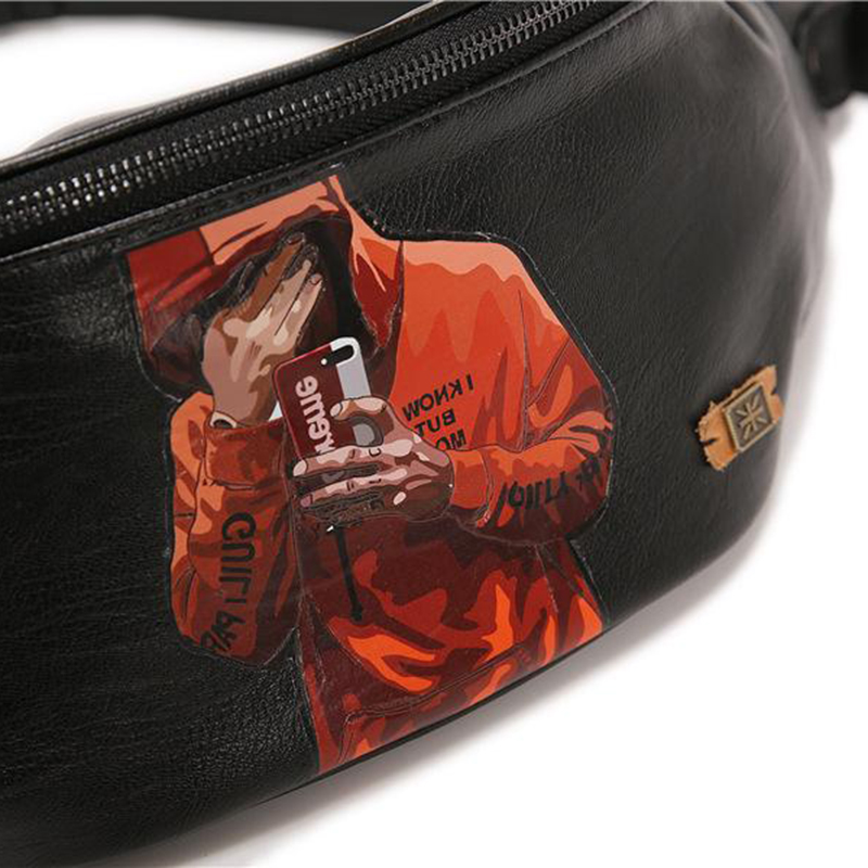 Personality Pattern Chest Bag PU Leather Fashion Waterproof Waist Bag