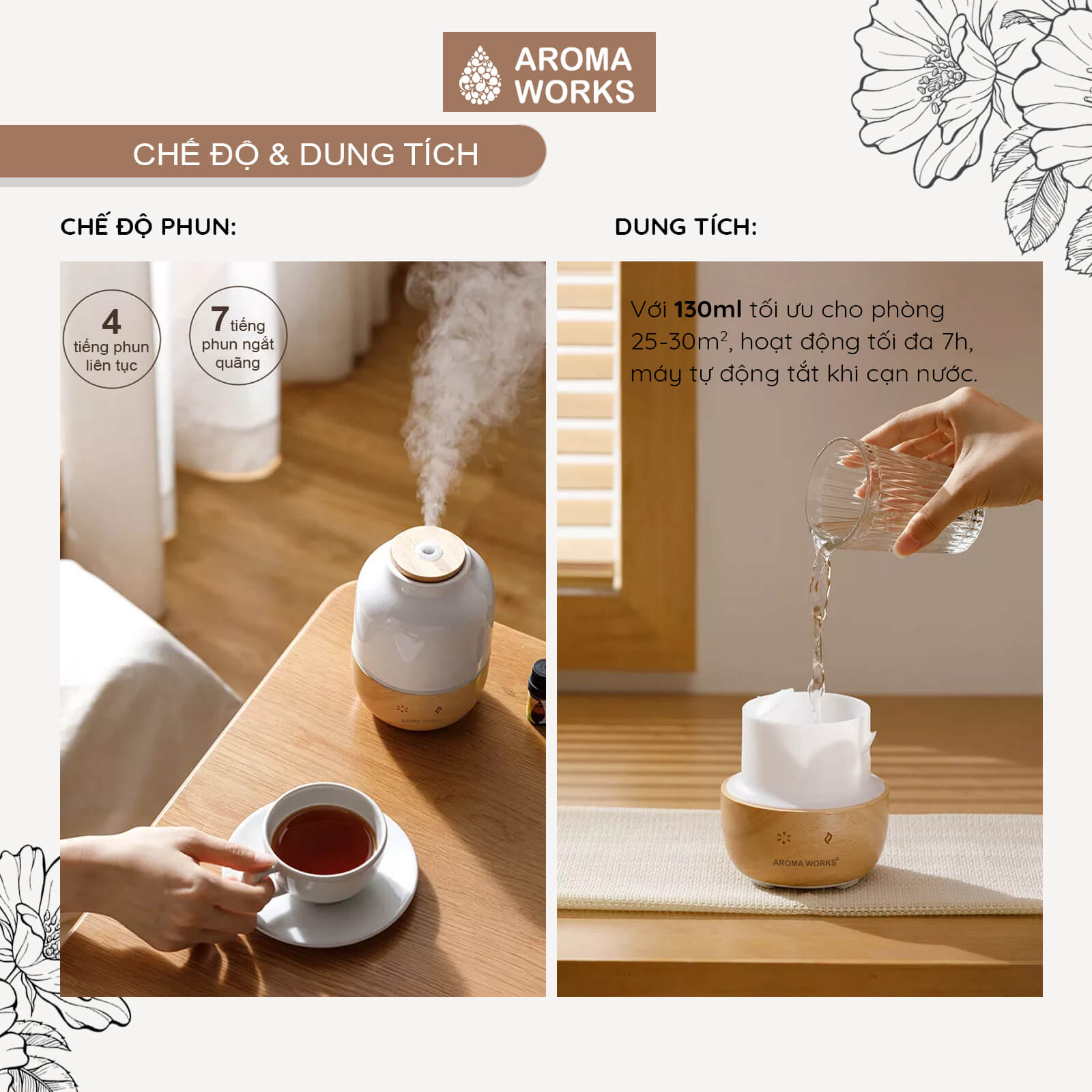 Máy xông tinh dầu Aroma Works xông phòng làm đèn ngủ, giúp khử mùi, đuổi muỗi, thanh lọc không khí, dễ ngủ