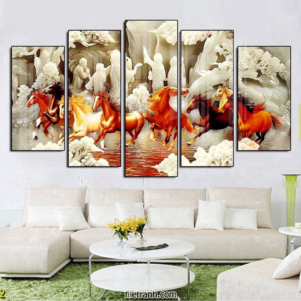 Tranh Bộ 5 Bức Canvas Giá Rẻ - Tranh Bát Mã Truy Phong Dũng Mãnh