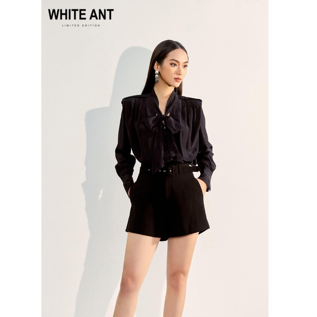 Áo Sơ Mi Nữ Dài Tay WHITE ANT Thiết Kế Cổ Nơ, Vai Vuông Có Đệm Tinh Tế, Chất Liệu Lụa Acetate Nhân Tạo 170300162