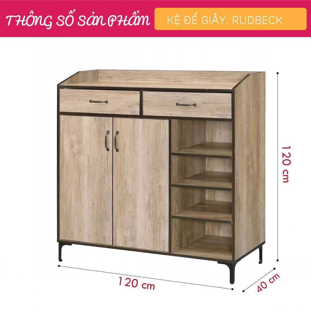 Kệ để giầy gỗ hiện đại SMLIFE Rudbeck | Gỗ MDF dày 17mm chống ẩm | D120xR40xC120cm