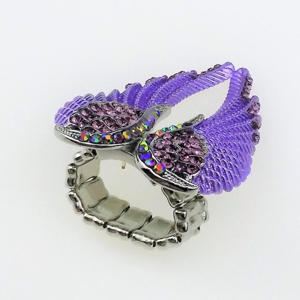 Punk Rock Angel Wing Ring Crystal Rhinestone Stretch Ring Biker Purple