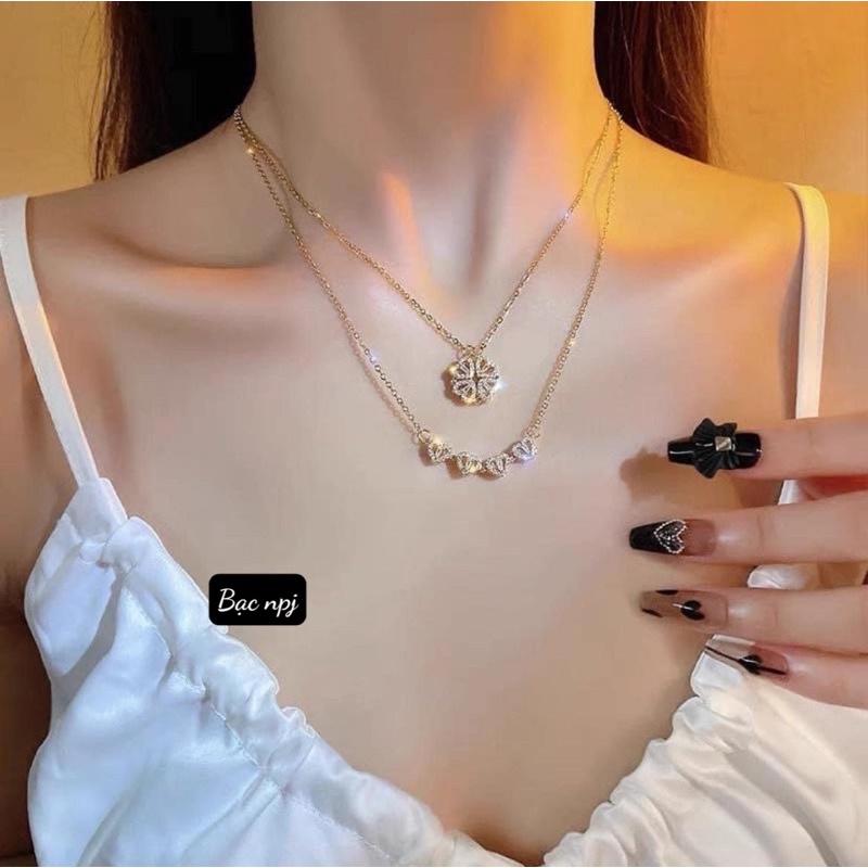 Dây chuyền cỏ 4 lá ghép ️ SIÊU HOT ️ đeo dc nhiều kiểu, vòng cổ nữ Bạc Ta- Bạc Npj