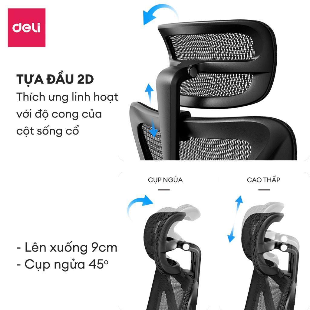 [ ] Ghế Xoay Văn Phòng Công Thái Học Cao Cấp Ngả 125 Độ Có Tùy Chỉnh Tựa Tay, Tựa Cổ Deli  Hỗ Trợ Đốt Sống Cổ Tối Ưu Tư Thế Ngồi - Ghế Giám Đốc Bảo Hành 3 Năm