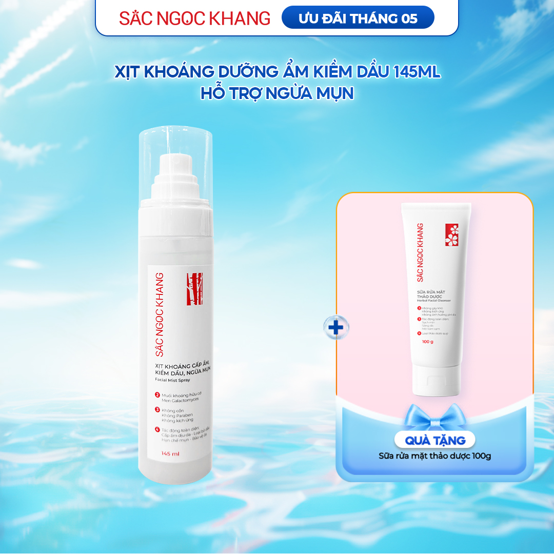 Xịt Khoáng Cấp Ẩm Kiềm Dầu Hạn Chế Mụn Sắc Ngọc Khang 145ml