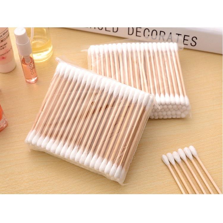 Tăm Bông Cán Gỗ Nặn Mụn Cao Cấp Gói 80 Que