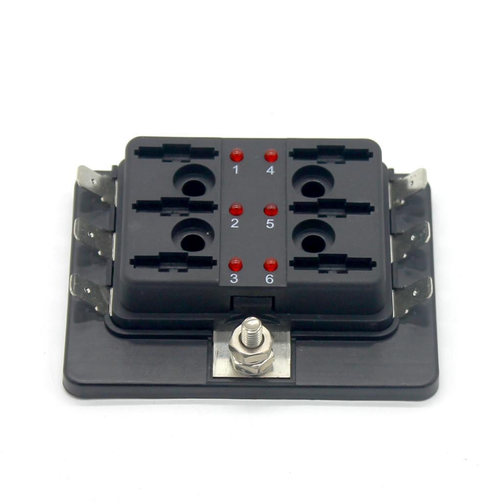 6 Way Circuit Automotive Car Boat Blade Fuse Box Block Holder with Cover