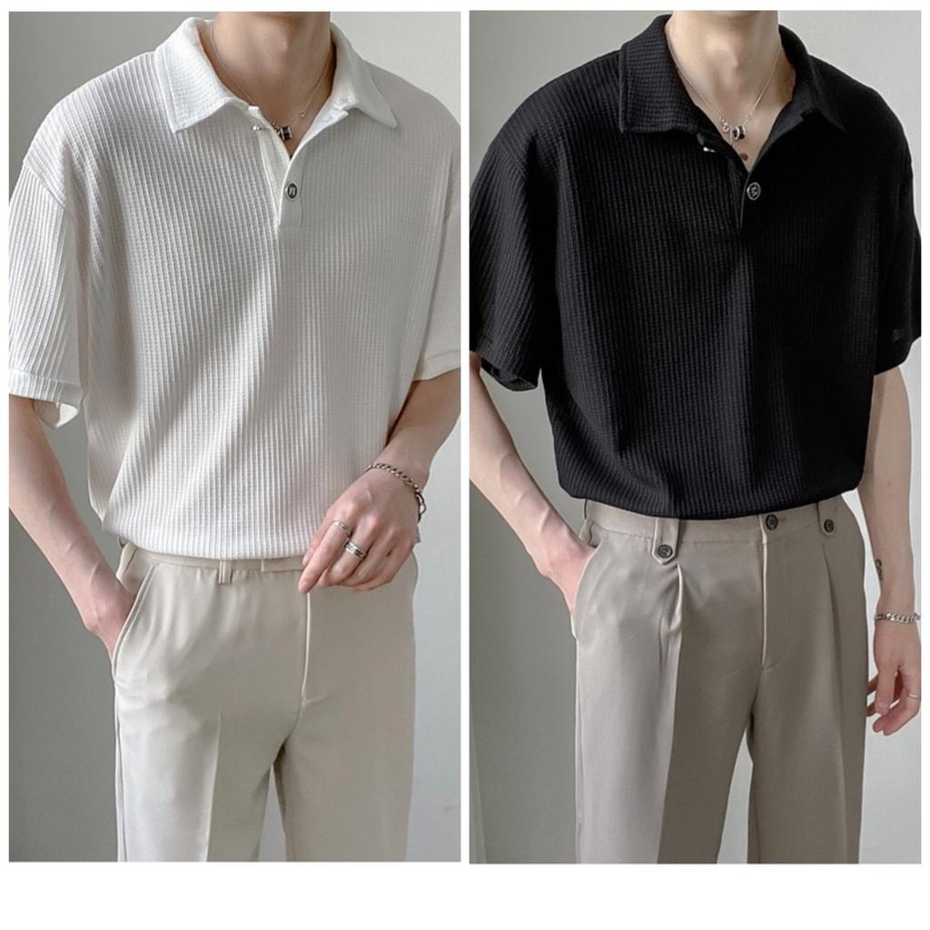 Áo Polo Hole chất cotton tổ ong cao cấp unisex trơn thun nam, ngắn tay cực sang trọng, form rộng unisex, dáng Hàn