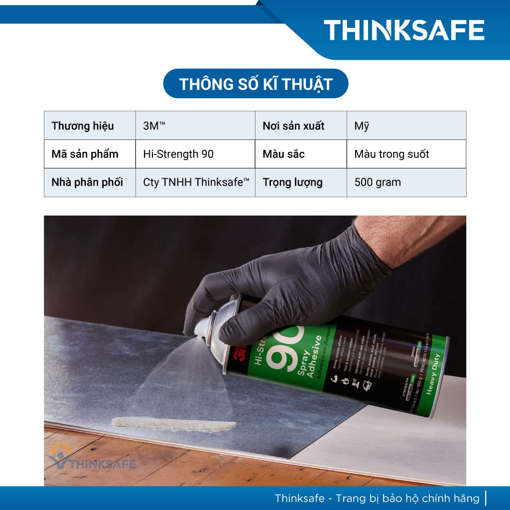 Keo xịt đa năng 3M Thinksafe Hi-Strength 90, siêu dính dán được nhiều vật liệu, độ kết dính cao, keo xịt nhanh khô