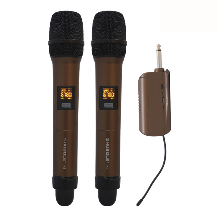 Micro Karaoke Không Dây Shubole K8 Gồm 2 Micro, 1 Đầu Thu Mini Kết Nối Cực Xa Tới 35m Chuyên Dụng Cho Amply, Loa Kéo - Củ Micro Hút Âm Cực Tốt - Tay Micro Bằng Hợp Kim Rất Chắc Tay Chính Hãng