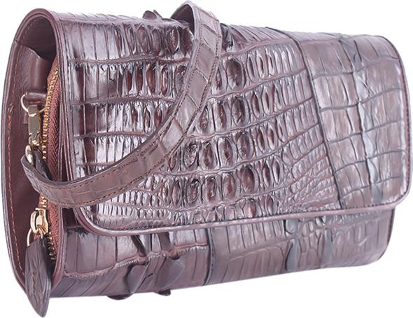 Túi Đeo Chéo 2 Gai Nữ Da Cá Sấu Huy Hoàng HT6249 (14.5 x 24.5 cm) - Nâu Đất