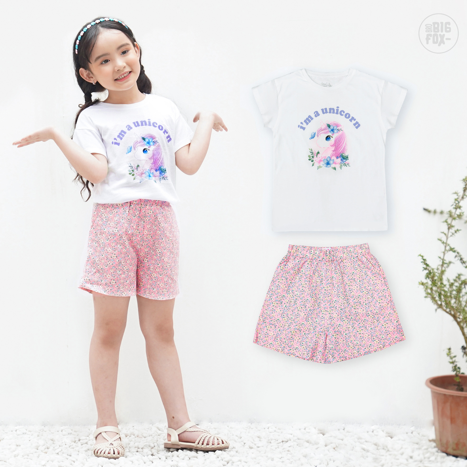 [TỪ 3-11 TUỔI (BF)] Bộ Quần Áo Bé Gái Bộ Cộc Tay Cho Bé Miss Meow Chất Cotton In Hình Unicorn, Size Đại