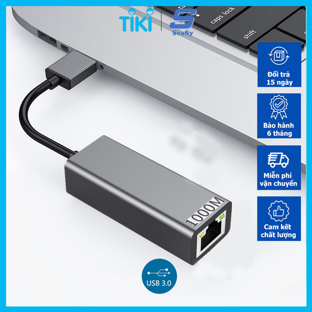 Hub Chuyển Đổi USB 3.0 Ra Cổng Mạng Lan RJ45 1000Mbps/Gigabit Ethernet SeaSy SS83, Cổng Chuyển Đổi USB To Cổng Lan, Tích Hợp 3 Cổng USB 3.0, Tốc Độ Truyền 1000Mbps, Dùng Cho Máy Tính/Laptop/PC/Macbook – Hàng Chính Hãng