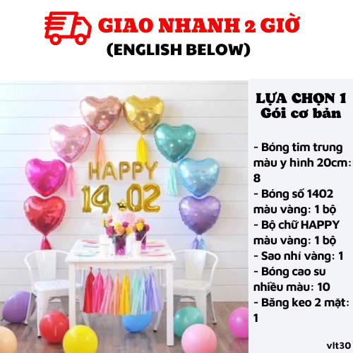 Bộ bong bóng tim trang trí Valentine nhiều màu vlt30