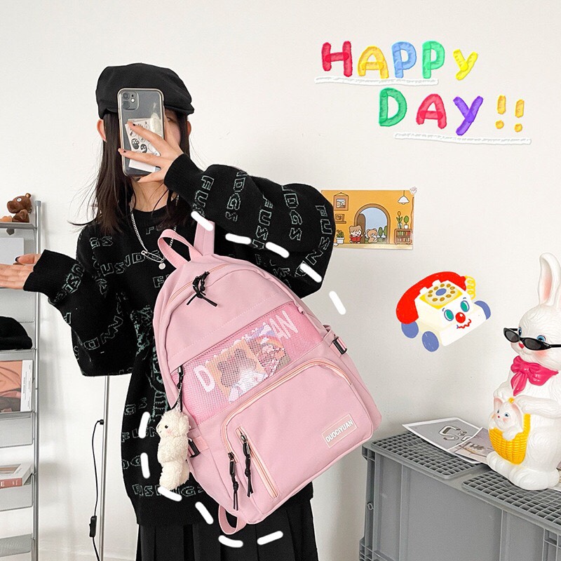 Balo gấu ulzzang chống Kute hàn quốc nước mẫu hót nhất 2021 có kèm gấu B086