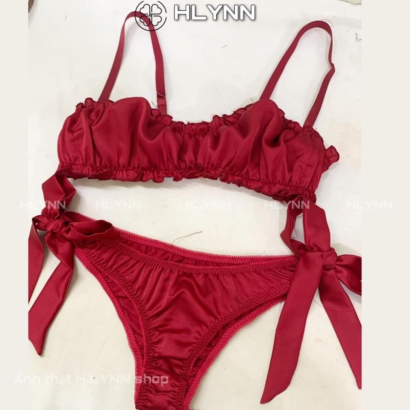 Set đồ lót lụa satin buộc nơ bikini đi biển có mút m170